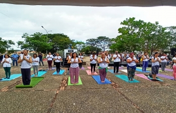 Amb. Abhishek Singh along with officials of the Embassy attended a session of Yoga organized by the yogis from Puerto Ordaz and the social organization of Yoga, Para Guayana at Plaza Gandhi - Villa Asia, Caroni Municipality